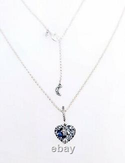 NEW Authentic PANDORA 925 Sparkling Blue Moon & Stars Heart Necklace 399232C01