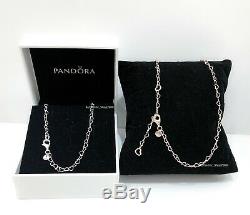NEW Authentic PANDORA Rose Gold, Silver Joined Hearts Chain Necklace 387961+