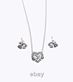 NEW PANDORA Sparkling Infinity Heart Stud + Necklace Jewelry Gift Set B802095