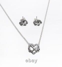 NEW PANDORA Sparkling Infinity Heart Stud + Necklace Jewelry Gift Set B802095