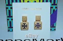 NWT Authentic TORY BURCH Block-T Logo Two-Tone Drop Earrings with Gift Box HTF