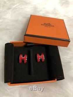NWT Hermes Pop H Stud Earrings In Red & Silver Color + Gift Receipt