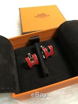 NWT Hermes Pop H Stud Earrings In Red & Silver Color + Gift Receipt