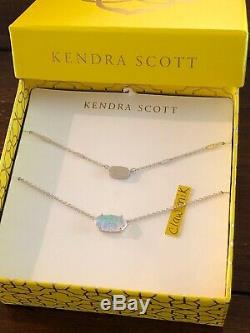 NWT Kendra Scott Gift Set Fern & Ever Pendant Necklaces Silver Dichroic Glass
