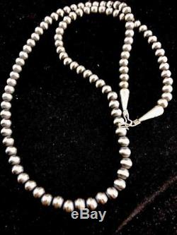 Native American Navajo Pearl 6mm Sterling Silver Bead Necklace 20Sale Gift G415