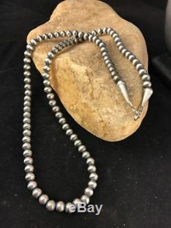 Native American Navajo Pearl 6mm Sterling Silver Bead Necklace 20Sale Gift G415