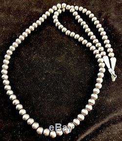 Native American Navajo Pearl 6mm Sterling Silver Bead Necklace 24Sale Gift S415
