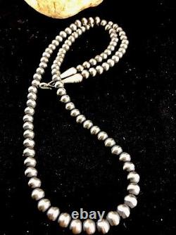 Native American Navajo Pearl 6mm Sterling Silver Bead Necklace 24Sale Gift S415