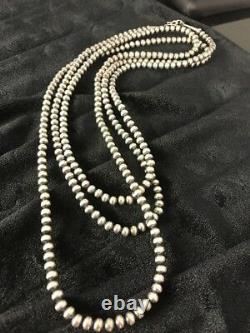 Native American Navajo Pearls 5 mm Sterling Silver Bead Necklace 60Sale Gift A5