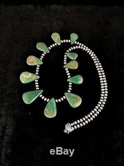 Native American Navajo Pearls St Silver Green Turquoise Necklace Gift 8744