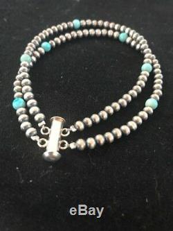 Native American Navajo Pearls Sterling Silver Blue Turquoise Bracelet Gift 378