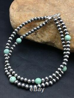 Native American Navajo Pearls Sterling Silver Blue Turquoise Bracelet Gift 378