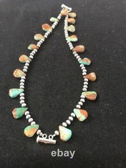 Native American Navajo Pearls Sterling Silver Green Turquoise Bracelet Gift S428