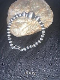 Native American Navajo Pearls Sterling Silver Handmade Bead Bracelet Gift 4698