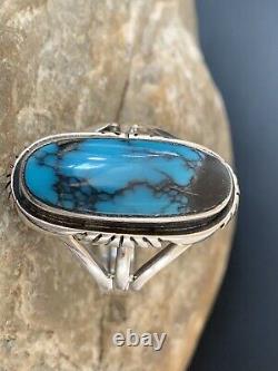 Native American Navajo Sterling Silver Blue SpiderWeb Turquoise Ring 9 Gift 235