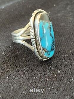 Native American Navajo Sterling Silver Blue SpiderWeb Turquoise Ring 9 Gift 235