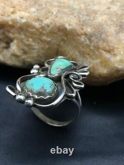 Native American Navajo Turquoise Sterling Silver Ring Platero Set 10.5 3168 Gift