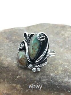 Native American Navajo Turquoise Sterling Silver Ring Platero Set 11.5 3146 Gift