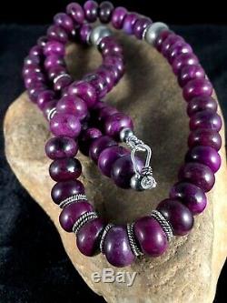Native American Purple Sugilite Turquoise Bead Sterling Silver Necklace Gift I