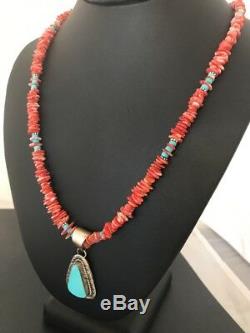 Native American Spiny Oyster Turquoise Sterling Silver Necklace 28 Gift