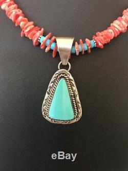 Native American Spiny Oyster Turquoise Sterling Silver Necklace 28 Gift