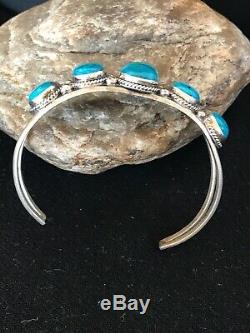Native American Sterling Silver Blue Turquoise Bracelet Mens Gift 8689