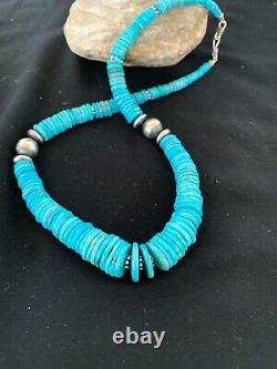 Native American Sterling Silver Blue Turquoise Graduated Necklace Gift 2716