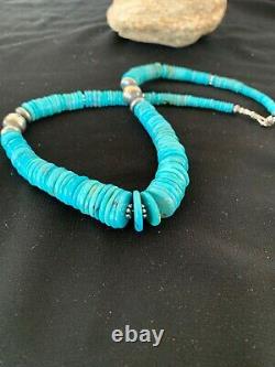 Native American Sterling Silver Blue Turquoise Graduated Necklace Gift 2716