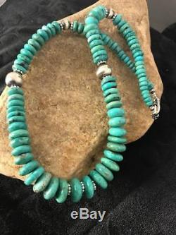 Native American Sterling Silver Blue Turquoise Graduated Necklace Gift S396
