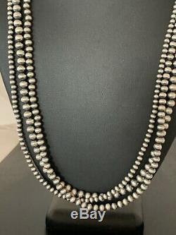 Native American Sterling Silver Navajo Pearls Necklace 24 3S Gift 4,5,6 mm 1402