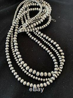 Native American Sterling Silver Navajo Pearls Necklace 24 3S Gift 4,5,6 mm 1402