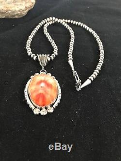 Native American Sterling Silver Navajo Pearls Spiny Oyster Pendant Gift 2.5
