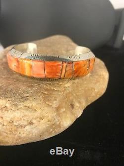Native American Sterling Silver Spiny Oyster Navajo Inlay Bracelet Mens Gift