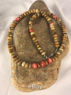 Native American Sterling Silver Spiny Oyster Picture Jasper Men's Necklace Gift
