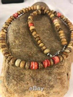 Native American Sterling Silver Spiny Oyster Picture Jasper Men's Necklace Gift