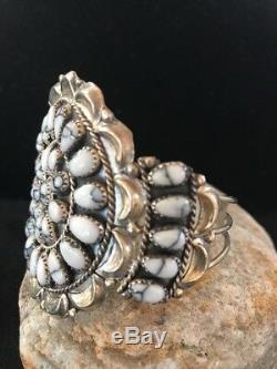 Native American Sterling Silver White Buffalo Turquoise Cluster Bracelet Gift371
