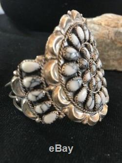 Native American Sterling Silver White Buffalo Turquoise Cluster Bracelet Gift371