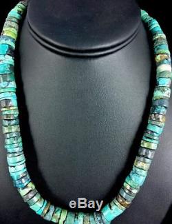 Native American Turquoise 8 mm Heishi Sterling Silver Bead Necklace Gift A308