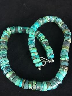 Native American Turquoise 8 mm Heishi Sterling Silver Bead Necklace Gift A308