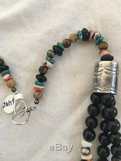 Native American Turquoise Black Onyx Sterling Silver Necklace Gift 319