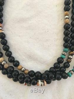Native American Turquoise Black Onyx Sterling Silver Necklace Gift 319