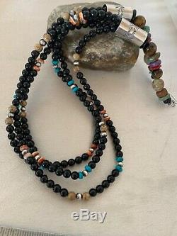 Native American Turquoise Onyx Spiny Pic Jasp Sterling Silver Necklace Gift 4825