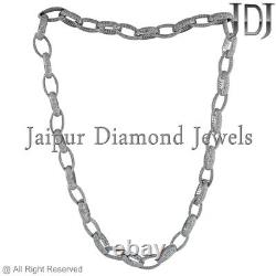 Natural 22Ct Pave Diamond Link Chain Necklace 925 Sterling Silver Jewelry Gift