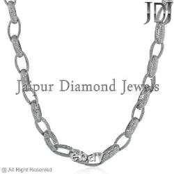 Natural 22Ct Pave Diamond Link Chain Necklace 925 Sterling Silver Jewelry Gift