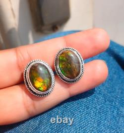 Natural AAA Quality Ammolite Cufflinks Oval Gemstone Silver Unisex Jewelry Gift