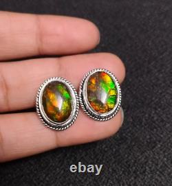 Natural AAA Quality Ammolite Cufflinks Oval Gemstone Silver Unisex Jewelry Gift