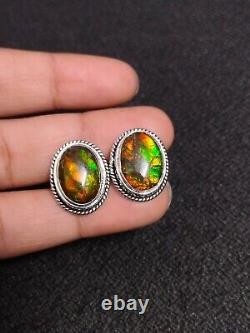 Natural AAA Quality Ammolite Cufflinks Oval Gemstone Silver Unisex Jewelry Gift