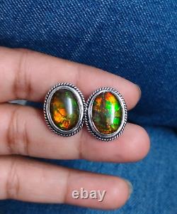 Natural AAA Quality Ammolite Cufflinks Oval Gemstone Silver Unisex Jewelry Gift