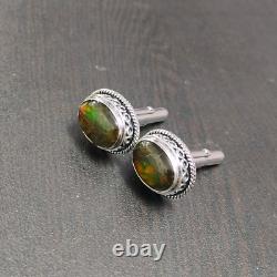 Natural AAA Quality Ammolite Cufflinks Oval Gemstone Silver Unisex Jewelry Gift