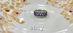 Natural Amethyst & Cubic Zirconia 925 Sterling Silver Ring Gemstone Jewelry Gift